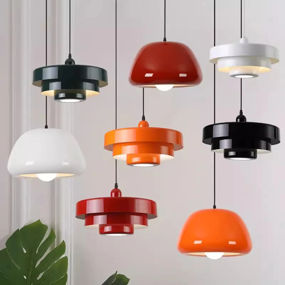 Nordic LED Macaron Pendant Light Carbon Steel Aluminum White Dark Green Orange Illuminations For Restaurant Living Rooms Fixture