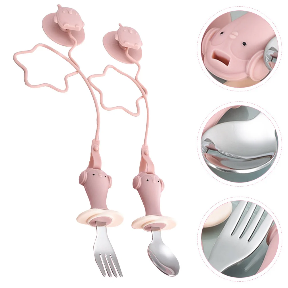 

1 Set Silicone Baby Spoons Forks With Suction Cup Anti-Drop Chain For Toddler Self Feeding Mess-Free Travel Kids Utensils Set