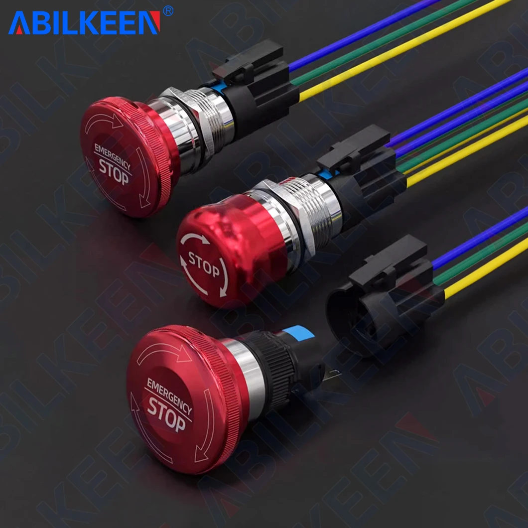 ABILKEEN 16/19/22MM Emergency Stop Rotary Knob Switch 1NO1NC/2NO2NC Power Control Push Button Switch IP65 Waterproof