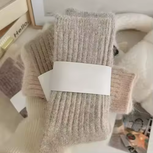 Winter Thick Warm Women's Cashmere Wool Socks Japanese Harajuku Style Solid Color Long Thermal Fashion Sox for Ladies - Image 6