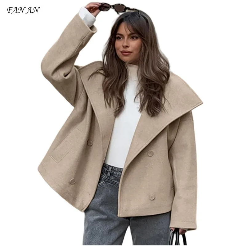 Fashion Personality Versatile Solid Color Woolen Coat 2024 Autumn And Winter New Item Niche Simple Long Sleeved Top Women\'s Coat