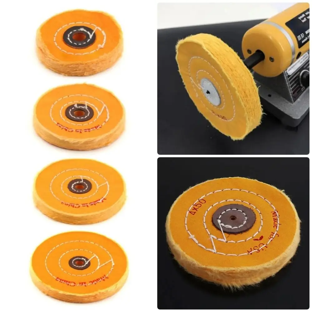 1Pcs Angle Grinder Accessory Cloth Buffing Wheel Yellow with 4/12/16mm Hole Polishing Wheel Abrasive Tool 2/3/4/5Inch Cotton Pad