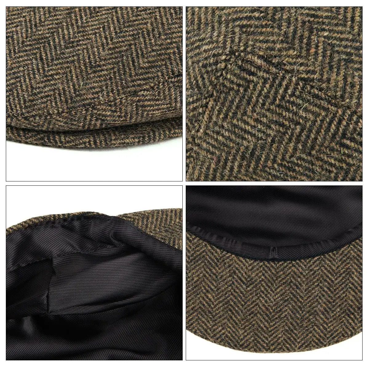 VOBOOM Herringbone Ivy Newsboy Cap Driving Flat Caps 50% Wool Tweed Blend Gatsby Cabbie Scally Hat Bunnet Paddy Hats