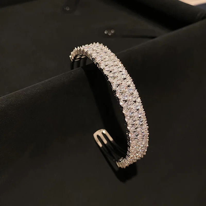 Classical Full Crystal Cubic Zircon Bangles&Bracelet Wide Wedding Bridal Bracelet Ins Fashion Brand Jewelry Open Bracelet