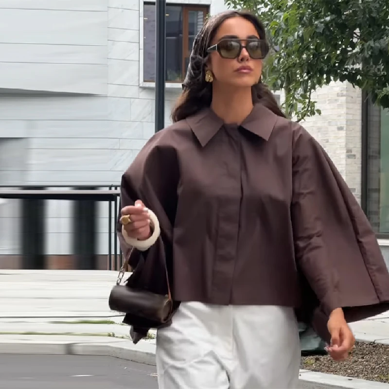 

﻿ Women's Autumn New Casual Lapel Short Shirt Coat Street Loose Long Sleeved Single Breasted Jacket 2025 Lady Chic Outerwears ﻿