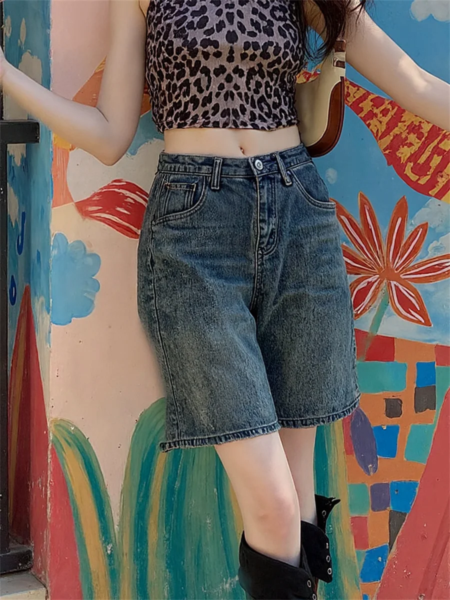 Pantaloncini da donna a vita alta vestibilità ampia streetwear Fine SLilo Culottes per bambini Personalità Colore giorno Costruisci rivettati