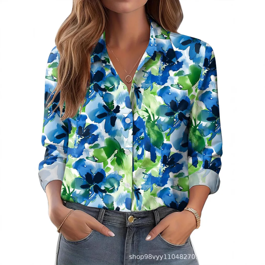 Fashion Floral Pattern Women Long Sleeve Shirts Autumn Casaul 3D Printed Street Ladies Blouse All Season Shirt Women Clothing