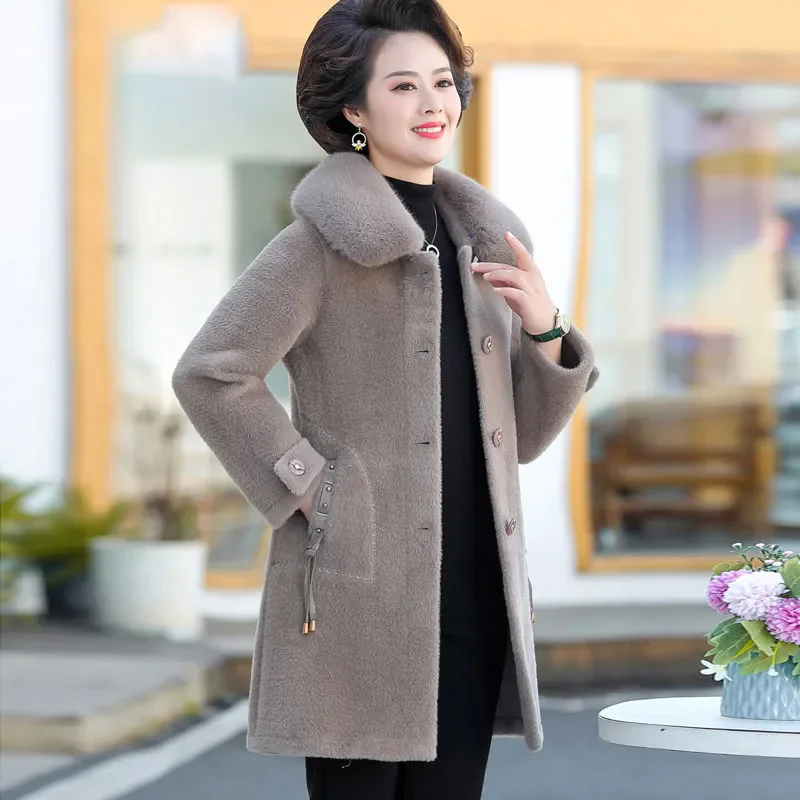 

Mink Velvet Jacket Women Overcoat 2024 Autumn Winter New Fashion Loose Fur Collar Medium Long Fur One Thick Warm Coat Outwear