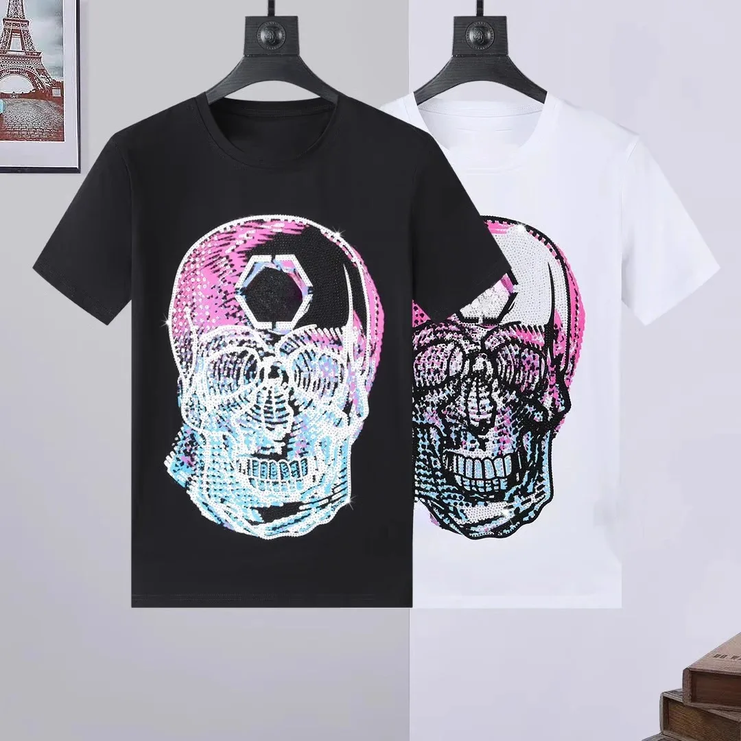 Men\'s T-Shirt Spring Summer 2024 Classical Colorful Skulls Pattern Pullover Fashion Luxury Brand High Quality T-shirt for Women