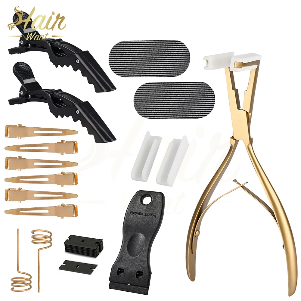 

Hair Want Tape in Hair Extension Tool Kit Stainless Steel Hair Pliers Hair Gripper Pads for Hair Extension Tape Sealing Pliers