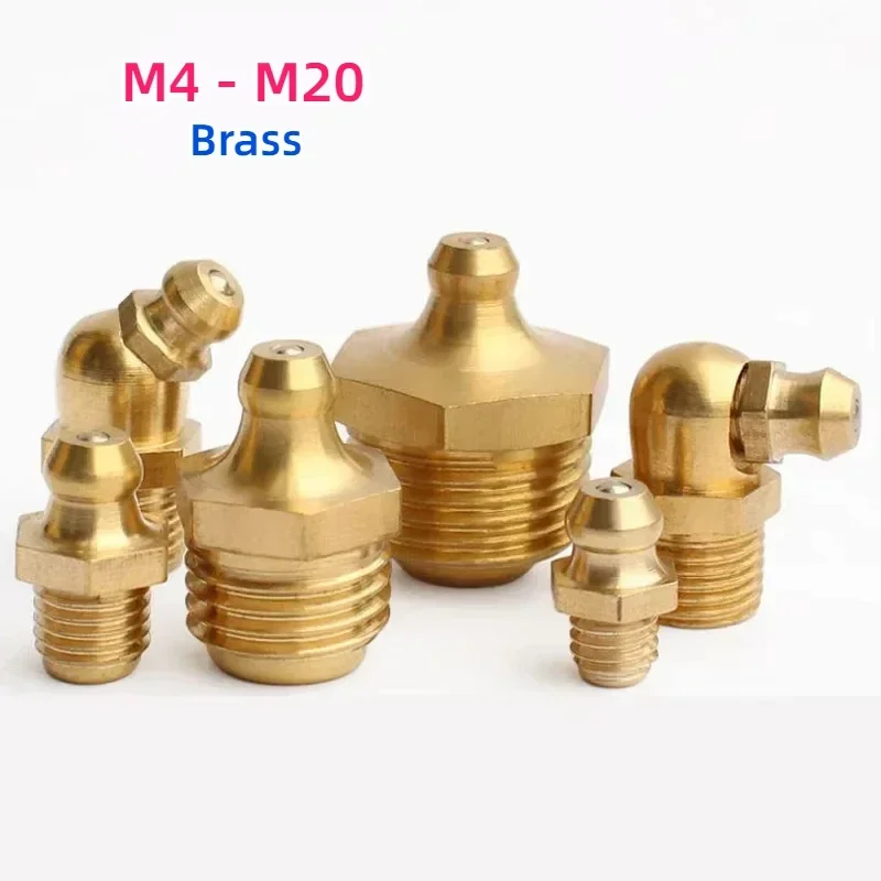 

M4 M5 M6 M8 M10 M12 M14 M16 M20 Brass Grease Nozzle With Straight And 45 Degree And 90 Degree Fittings Copper Oil Nozzle Oil Gun