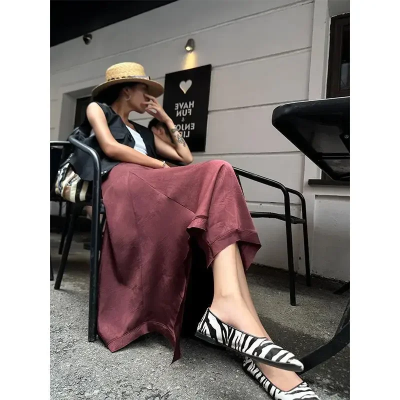 Pop Elegant High-End Feeling Silk Skirt For Women 2024 New Summer Style High-Waisted A- Line Drop Waist Leisure Skirts