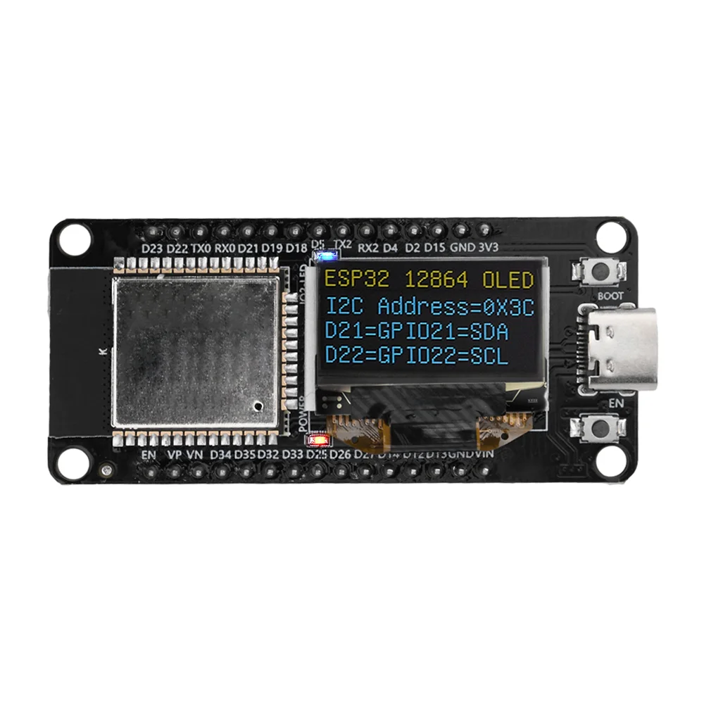 ESP-WROOM-32D ESP32 Development Board 0.96 Inch OLED Display,CH340C,WiFi+BLE Wireless Module,Type-C/Mini/Micro USB for Arduino