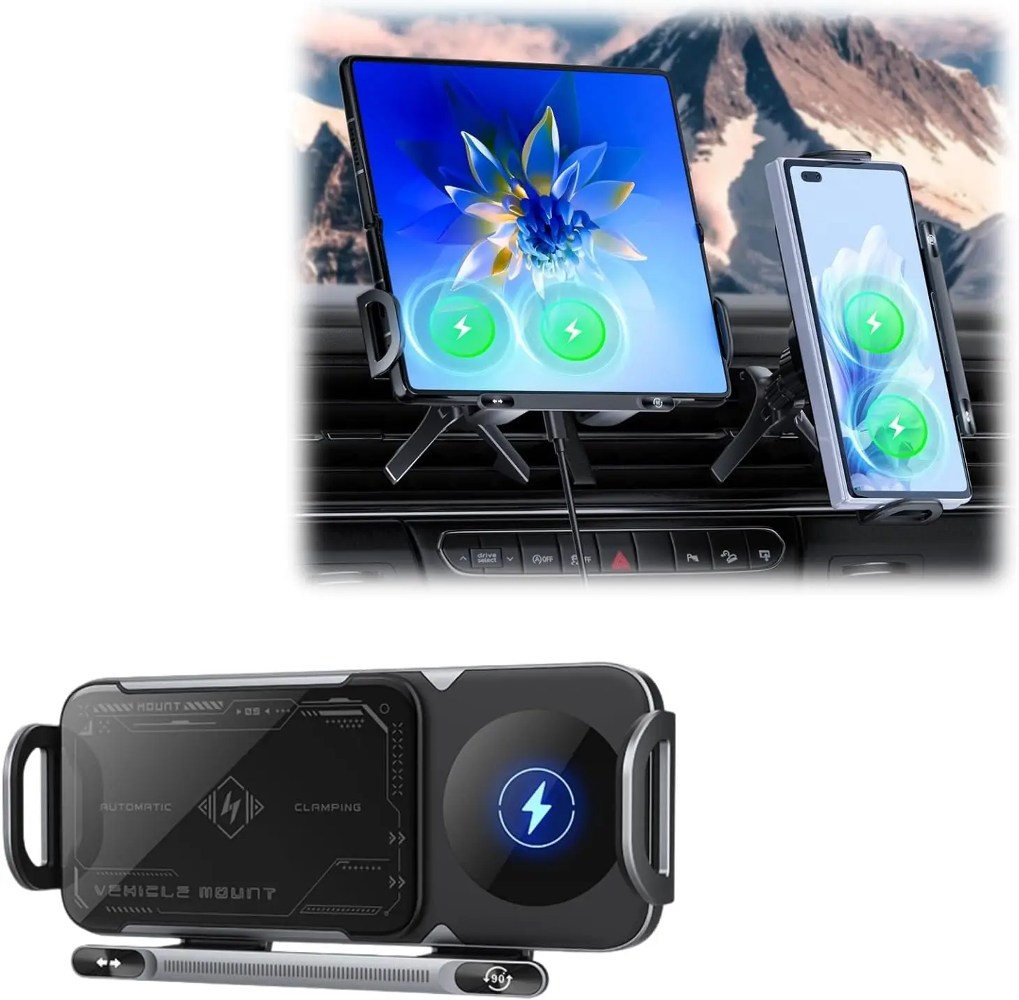 

Foldable Phone Holder Car Universal Wireless Charging Phone Mount Charging Station For Samsung Galaxy Z Fold Flip 6 5 4 3