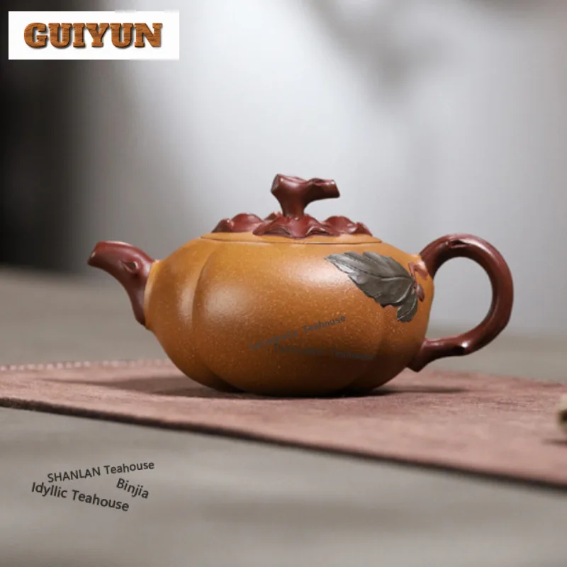 240ml Exquisite Yixing Purple Clay Teapots Handmade Persimmon Pot Raw Ore Gold Section Mud Tea Soaking Kettle Zisha Tea Set