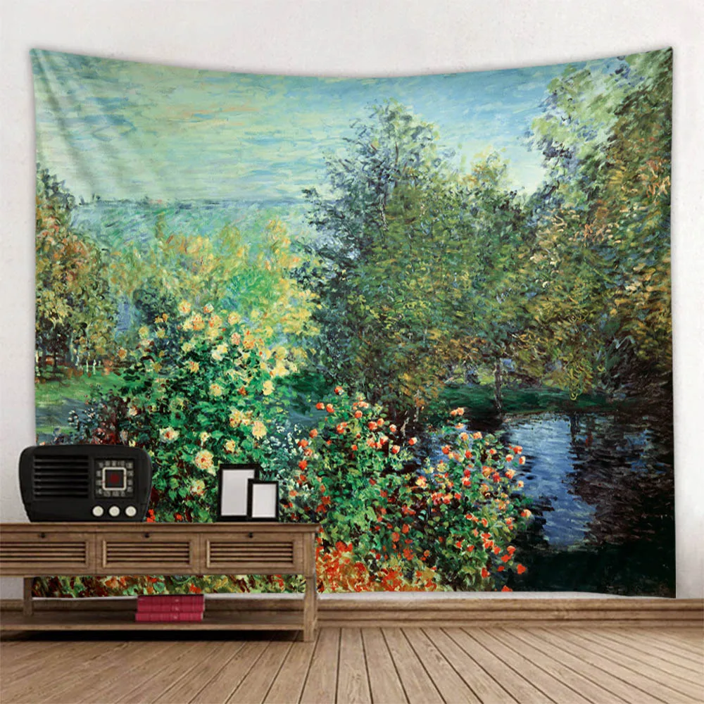 

Beautiful forest oil painting tapestry, home printing wall hanging cloth, hippie wall decoration, bohemian room background cloth
