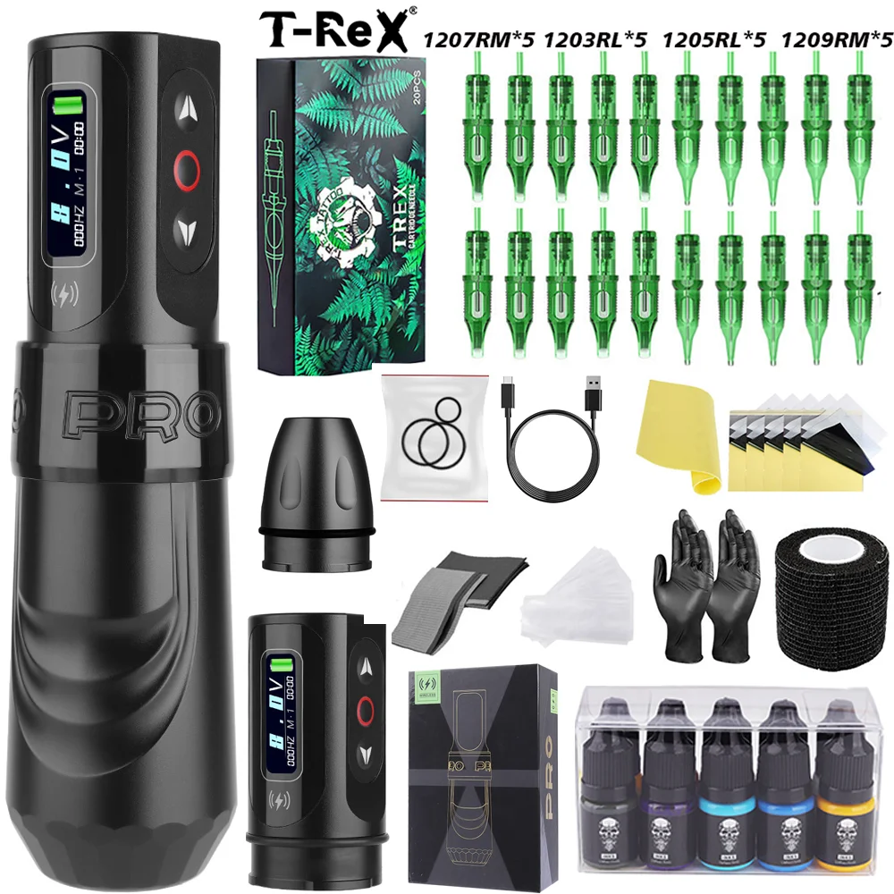 

Набор для татуировки T-Rex Ручка для татуировки Машинный пистолет с 2 сменными батареями, вращающимся двигателем для татуировки без сердечника, цифровым дисплеем напряжения
