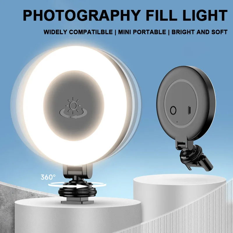 Phone Fill Light 48 LED Mini Selfie Light 400mAh Rechargeable Rotation Ambient Lighting for Live Stream Video Photography Makeup