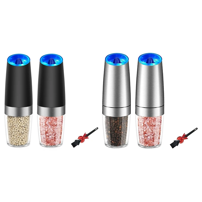 

2PCS Salt & Pepper Grinder Electric Gravity Grinder Refillable Automatic Mill Set With Adjustable Coarseness LED Light