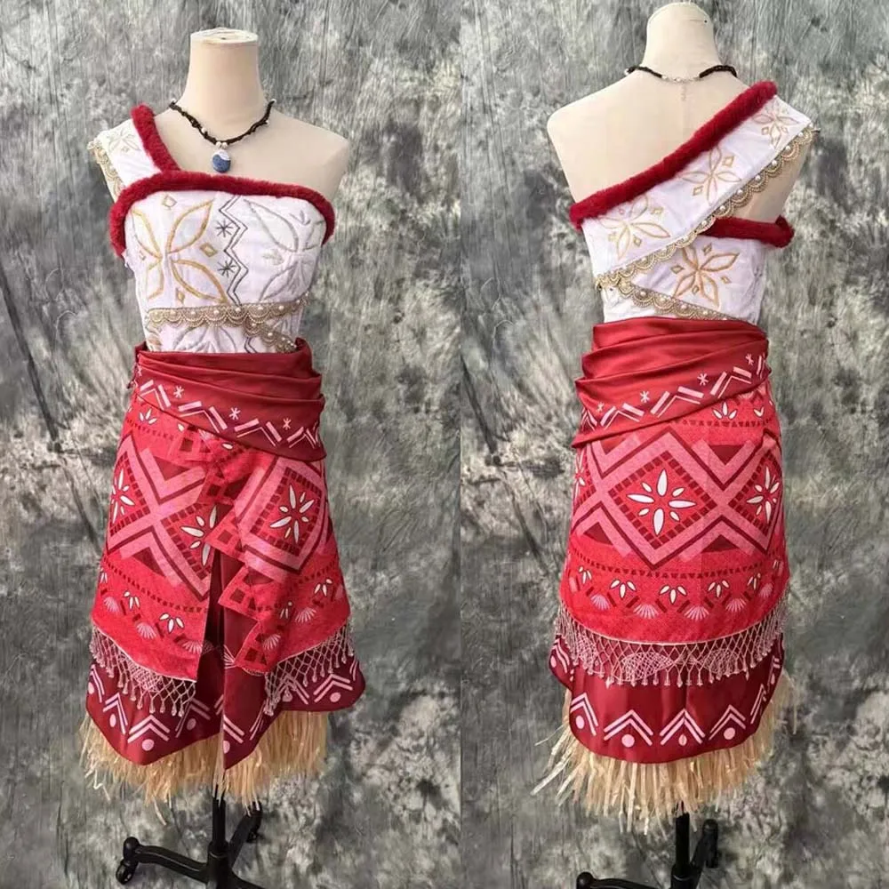 Moana Cosplay Costume Princess Dress Adult Top Embroidered Necklace Skirt Full Set Female Halloween Carnival Party Moana2 Dress