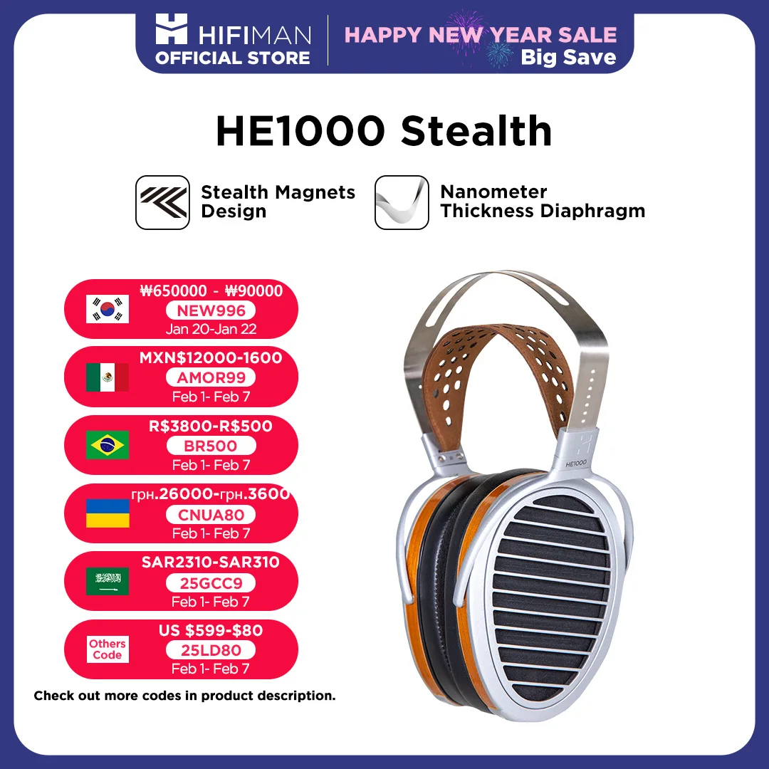 HIFIMAN HE1000 Stealth Magnet Planar Magnetic Full-Size Over-Ear Open-Back Hi-Fi Reference Grade Headphones for Audiophiles