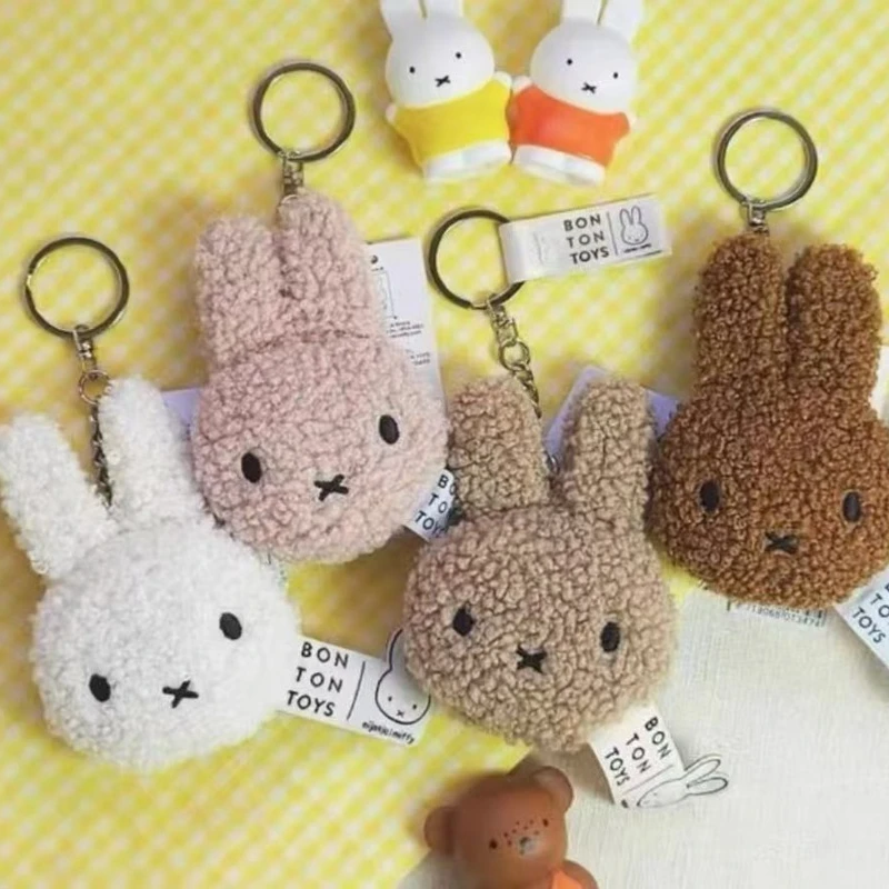 Urocza pluszowa zawieszka w kształcie głowy króliczka Miffy, kreatywne akcesoria animacyjne, mała zawieszka do torby, breloczek, prezent.