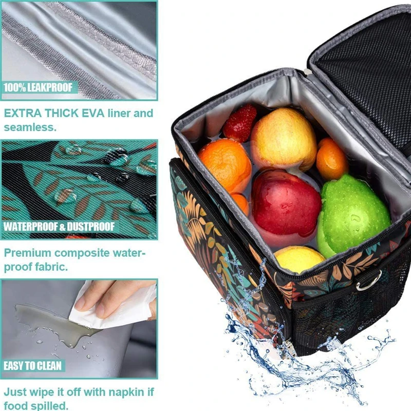 Saco de Almoço Portátil Floral de Grande Capacidade Saco Térmico De Alimentos, Refrigerador De Praia, Bolsa De Piquenique, Tote Isolado, Bolsa De