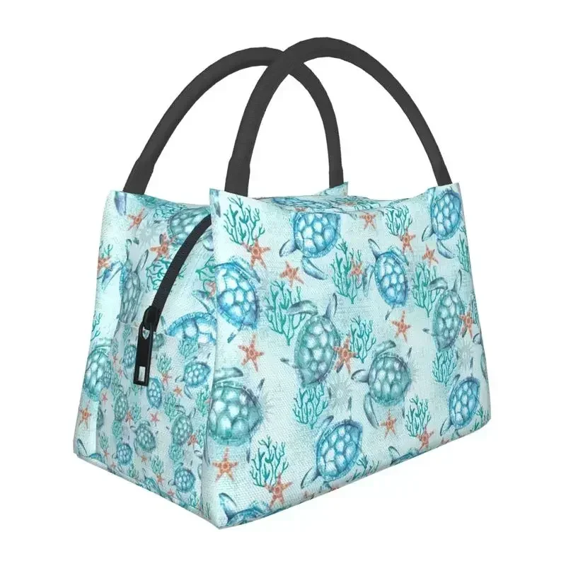 Blue Turtle Insulated Lunch Bag for Outdoor Picnic Ocean Animal Waterproof Cooler Thermal Bento Box Women