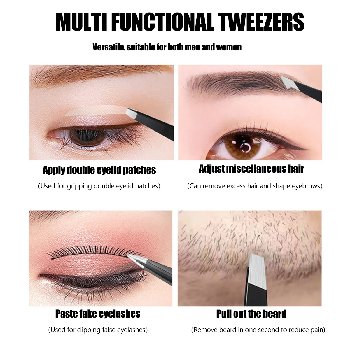 Conjunto de pinças de sobrancelha profissional, 6/8 peças, aço inoxidável, com faca de sobrancelha, tesoura para beleza, ferramenta de remoção de pelos faciais