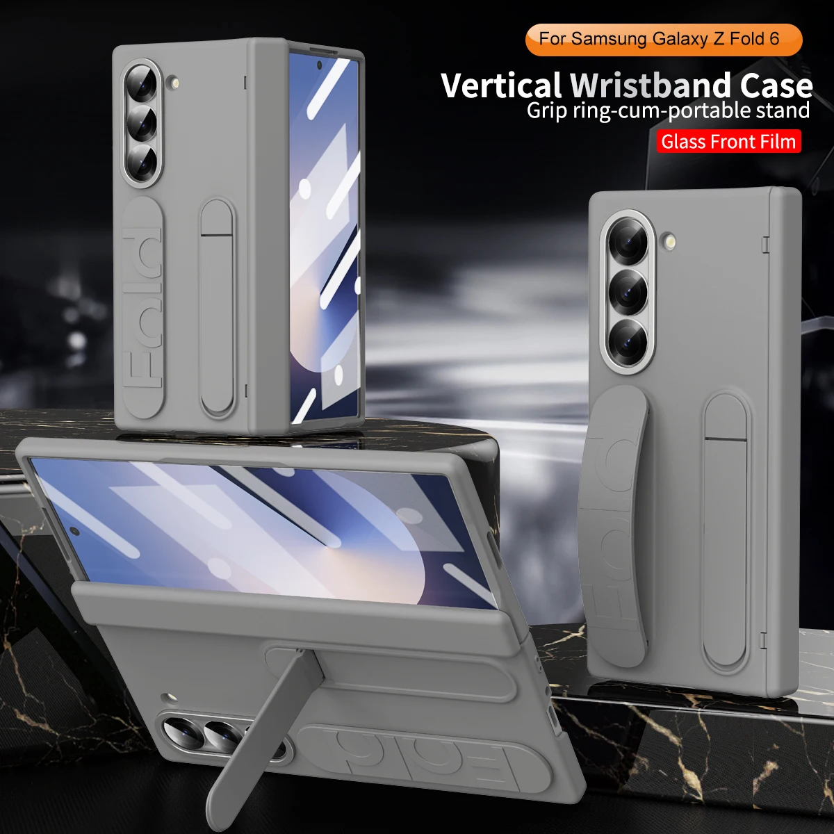 Matte Kickstand Holder Band Grip Case For Samsung Galaxy Z Fold 6 5 4 3 ZFold6 Flip Hinge Axis Armor Cover + 9H Glass Protector