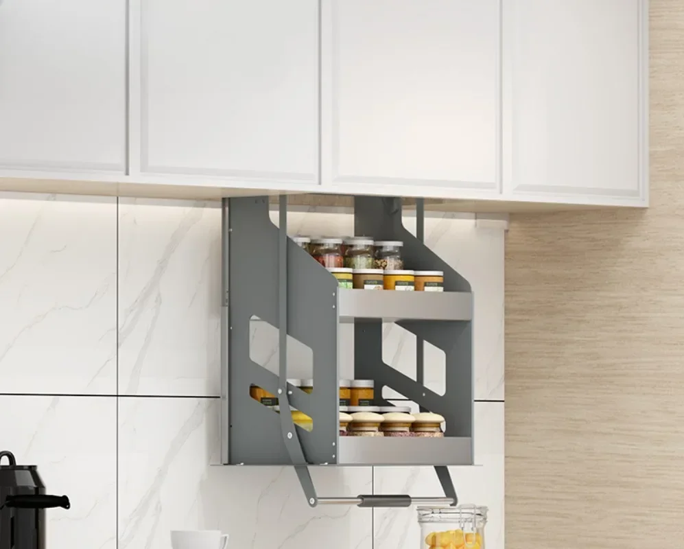 Kitchen Cabinet Lift Pull Basket Up and Down Pull Seasoning Basket Cabinet High Cabinet Vertical Drop Seasoning Rack