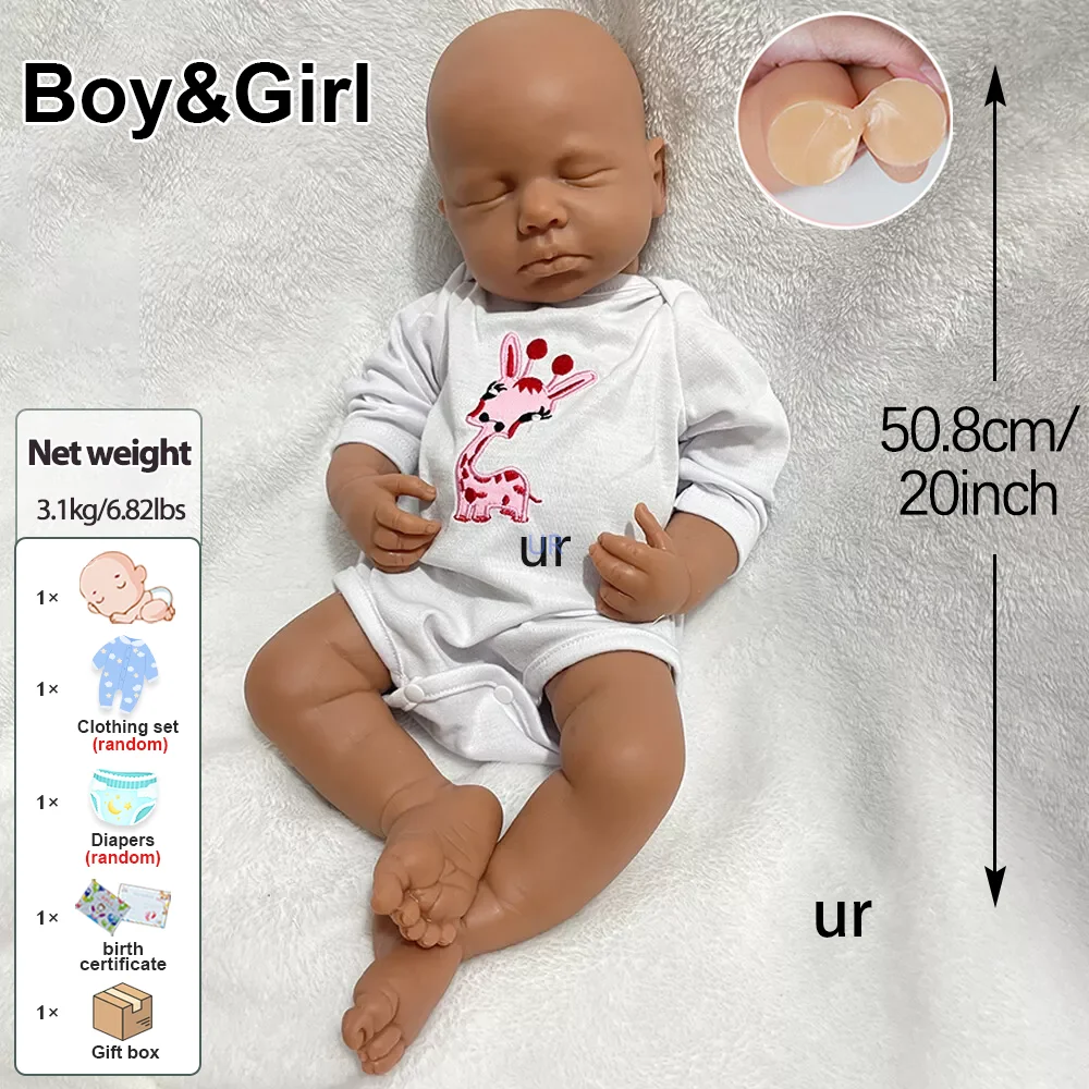 20inch Dark Colour LouLou Waterproof Full Silicone Reborn Doll Handcrafted Newborn Baby for Artist Collection Toy