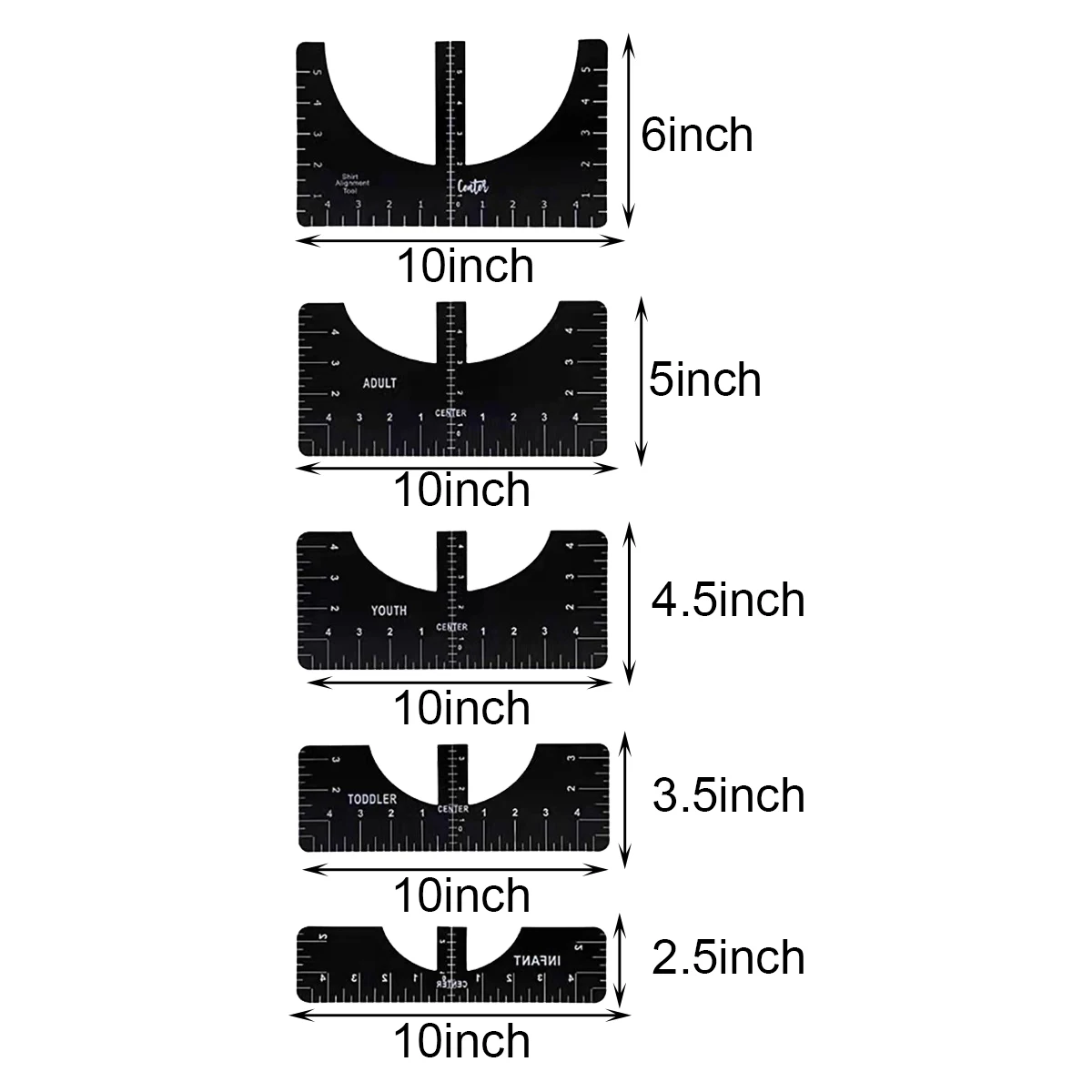 4/5PCS T-Shirt Alignment Ruler Tool With Size Chart Transparent White black DIY Drawing Template Sewing Tools for Guiding Design