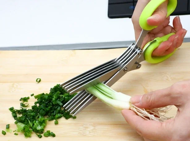 Multi-functional Stainless Steel 3 Layer Kitchen Scissors Pepper Shredded Chopped Scallion Cutter Laver Cut Cooking Tool