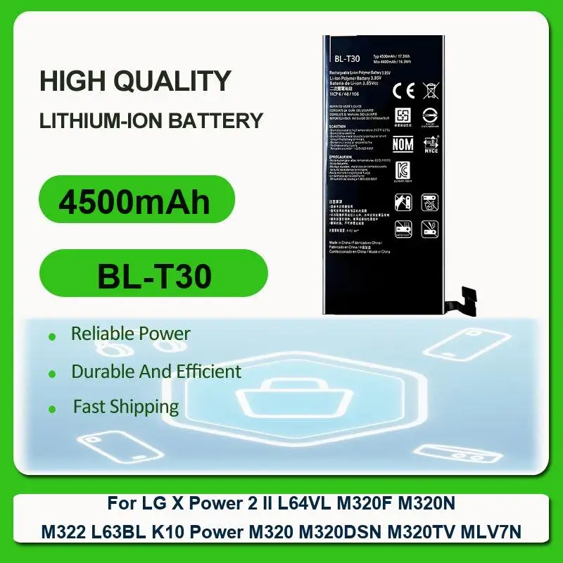 Аккумулятор для мобильного телефона LG X Power 2 II L64VL M320F M320N M322 L63BL K10 Power M320 M320DSN M320TV MLV7N BL-T30 4500 мАч