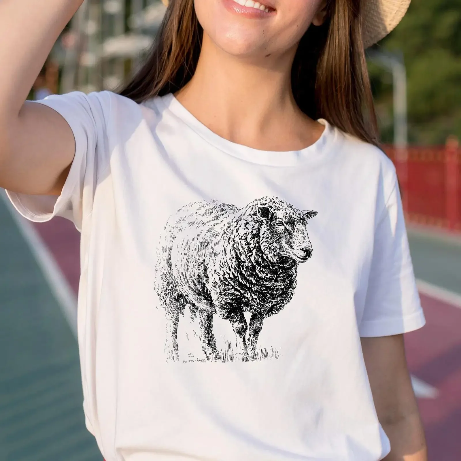 Woolly Sheep T Shirt Farm Animal Lover vintage Washed Casual Stylish Unisex streetwear Versatile Stretched Breathable homme