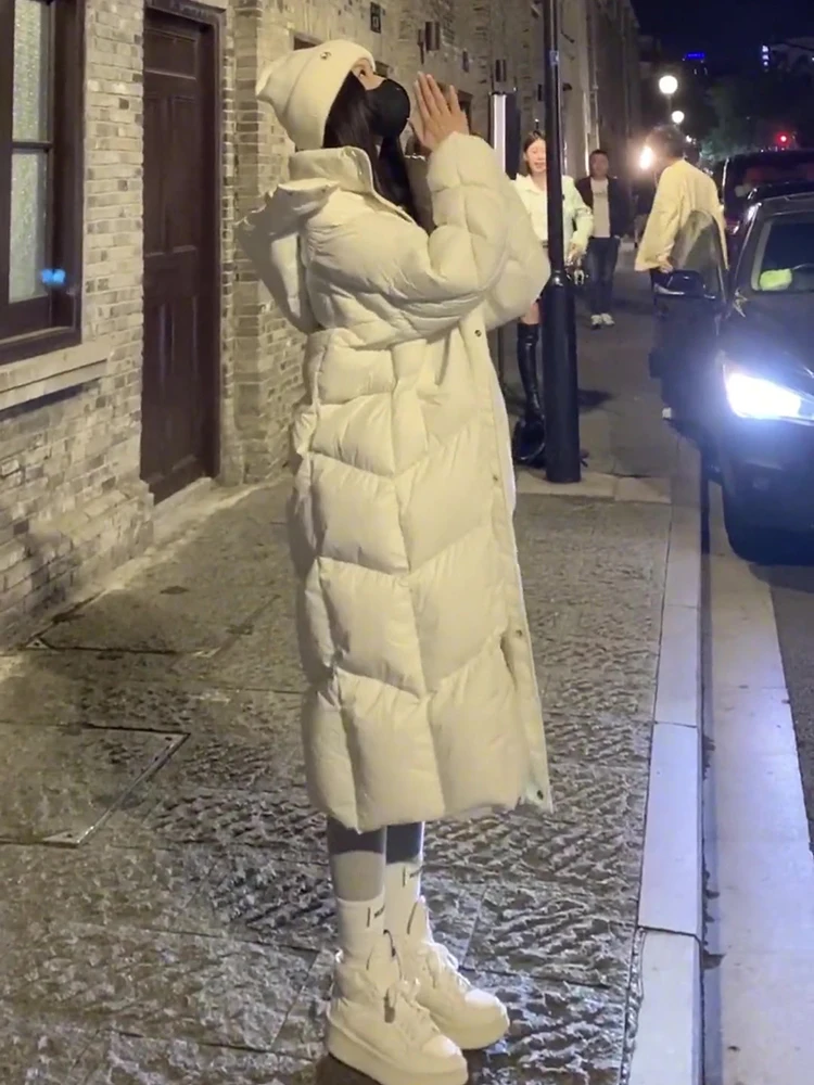 Invierno Thiened cálido largo con capucha blanco Du down Jaet mujer Faion prendas de vestir exteriores Daidamfang Commute Sle Abrigo acolchado