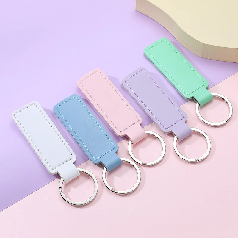 PU Leather Keychain Short Doublesided Car Thread Gift Metal Pendant Waist Strap Wallet Key Chain Simple Keyholder