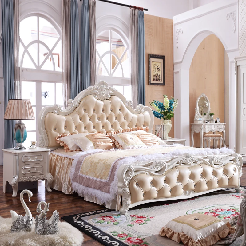

Girls European Bed Leather Sleeping Princess Platform Double Bed Bedroom King Size Letto Matrimoniale Lounge Suite Furniture
