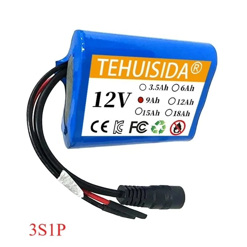 Batterie au Lithium 12V 3S1P 18650 9000mAh avec panneau de Protection BMS batterie Rechargeable en option chargeur spécial 12.6V 1A.