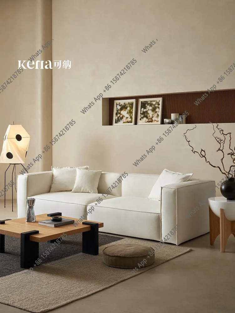 Sofa wabi wind living room cotton and linen natural wind tofu block bedroom sofa small apartment straight row three people
