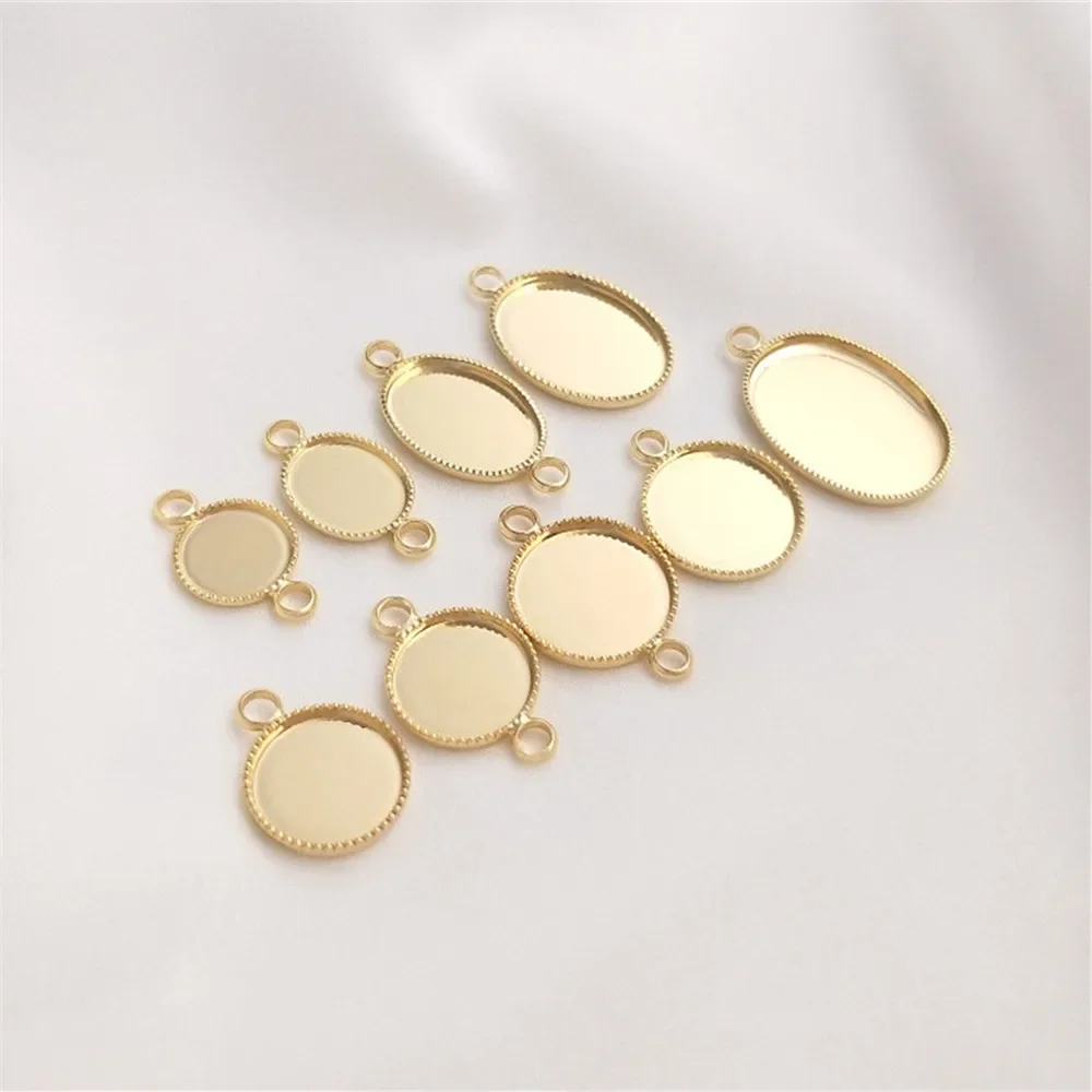 14K Gold Plated Oval ring face empty support manual DIY Mosaic tray double hanging single hanging material accessories