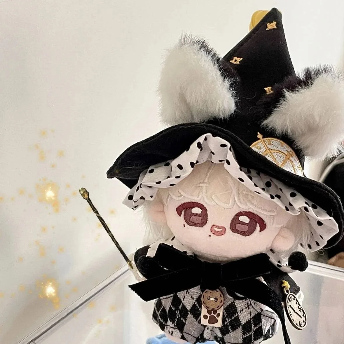 10cm Plush Doll Handmade Clothes  Anime Black Magician Priest Cosplay Costume Hat Cloak Tail Set Boy and Girl Birthday Gifts