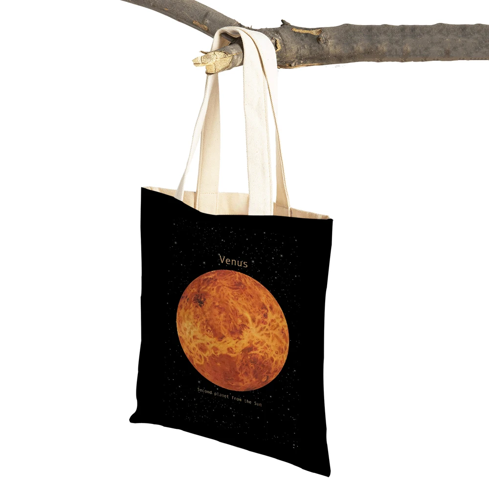 Canvas Astronaut Skateboard Rocket Moon Space Cartoon Lady Tote Handbag Women Shopping Bags Fashion Supermarket Shopper Bag