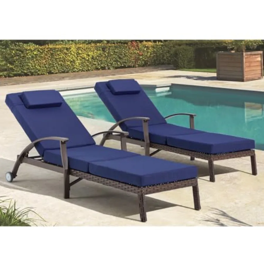 

79.1''Chaise Lounge Chair Set Outdoor of 2, Patio Lounge Chair, Wicker Reclining Chair with 6 Adjustable Position Backrest 115-