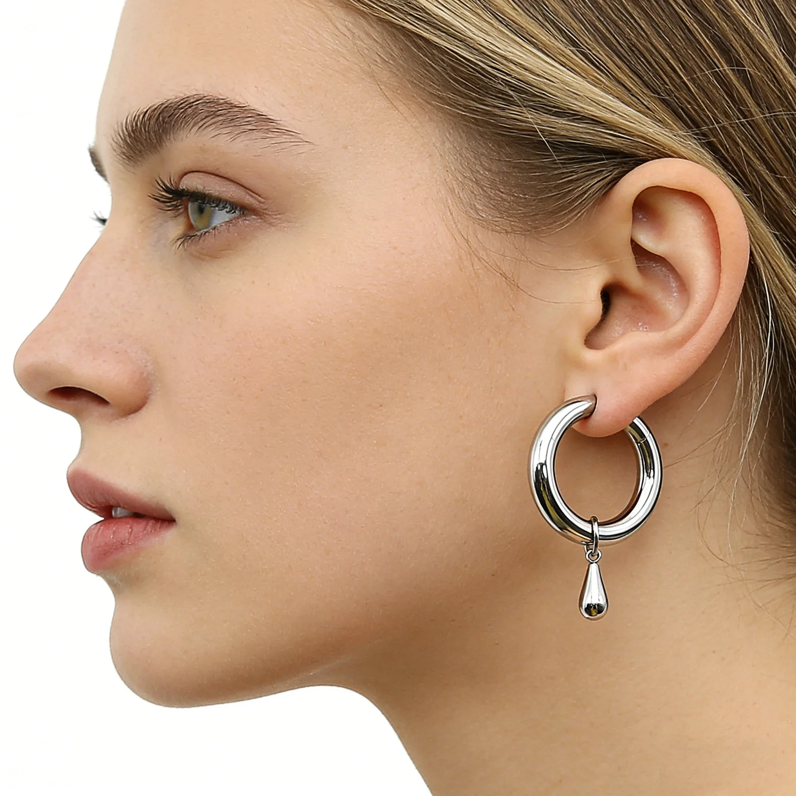 1 Stück Wassertropfen-Spike-Charm-Klicker-Ring aus 316L Edelstahl, Nasenring, Septum-Piercing, Ohr-Expander, Ohrläppchen-Schmuck – Detail 3