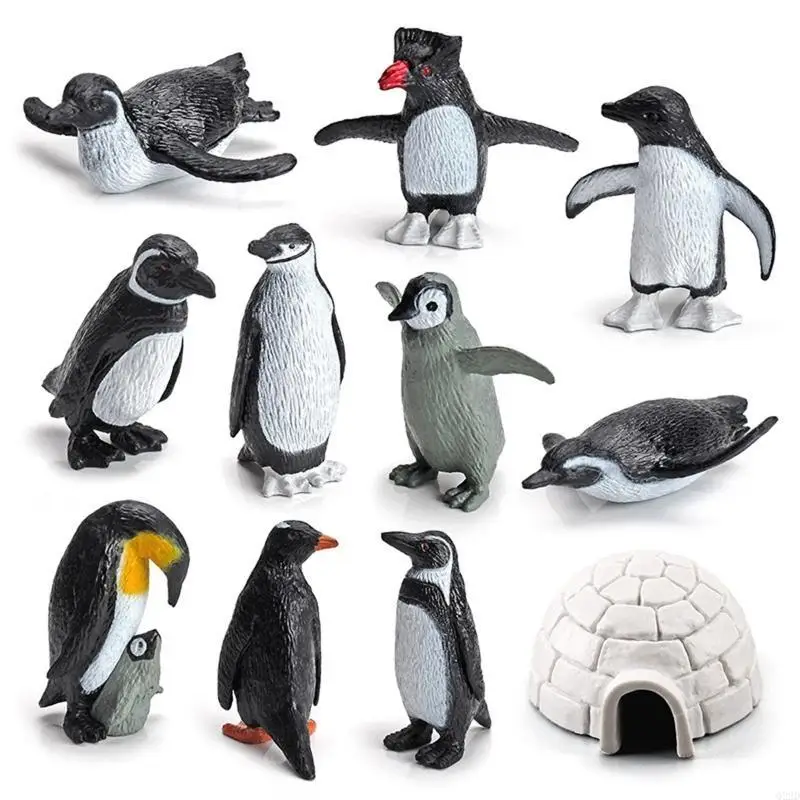 

Q22D 11Pcs Mini Penguin Statue Figure Toy Model with Igloo Realistic Cake Room Decor Boutique Collection