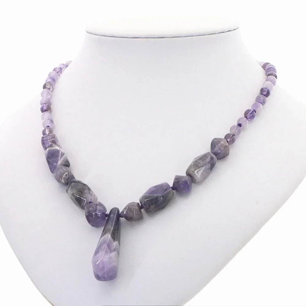 Natural Stong Amethyst Pendant Necklace for Women Gift Handmade Textile Perfect Temperament Jewelry Gathering and Leisure 48cm