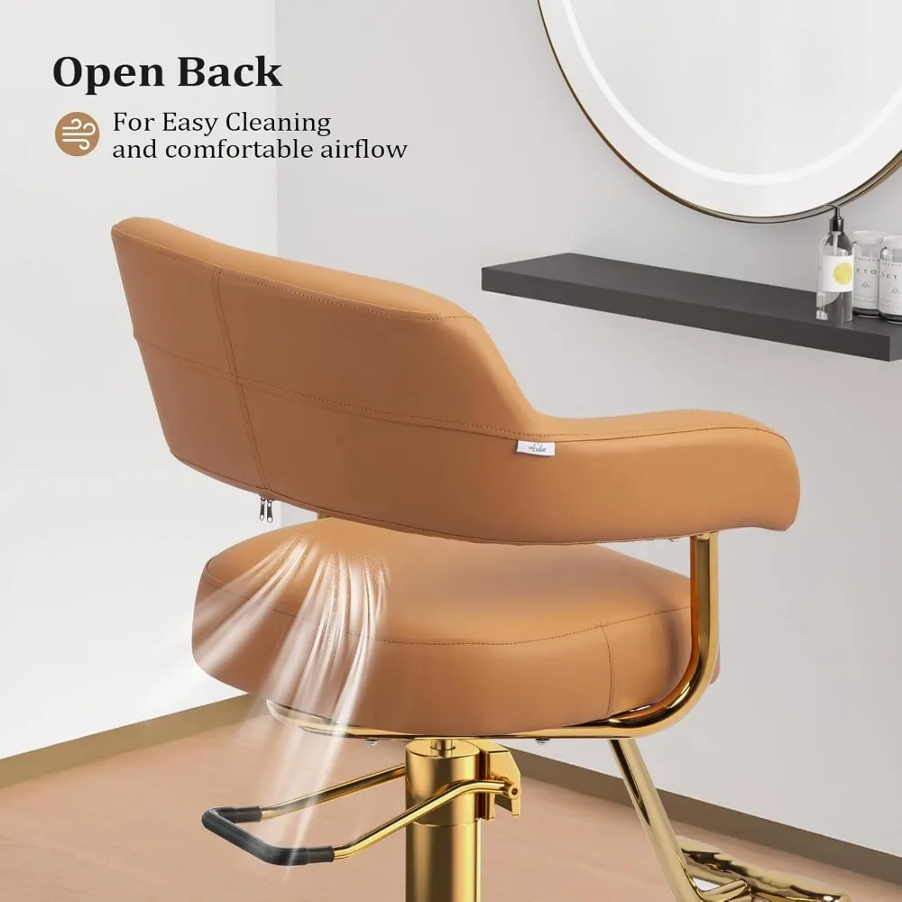 كراسي حلاقة OmySalon لكرسي تصفيف الشعر باللونين البني والذهبي، كرسي صالون لمصفف الشعر مضخة هيدروليكية شديدة التحمل، 360 درجة ° #5