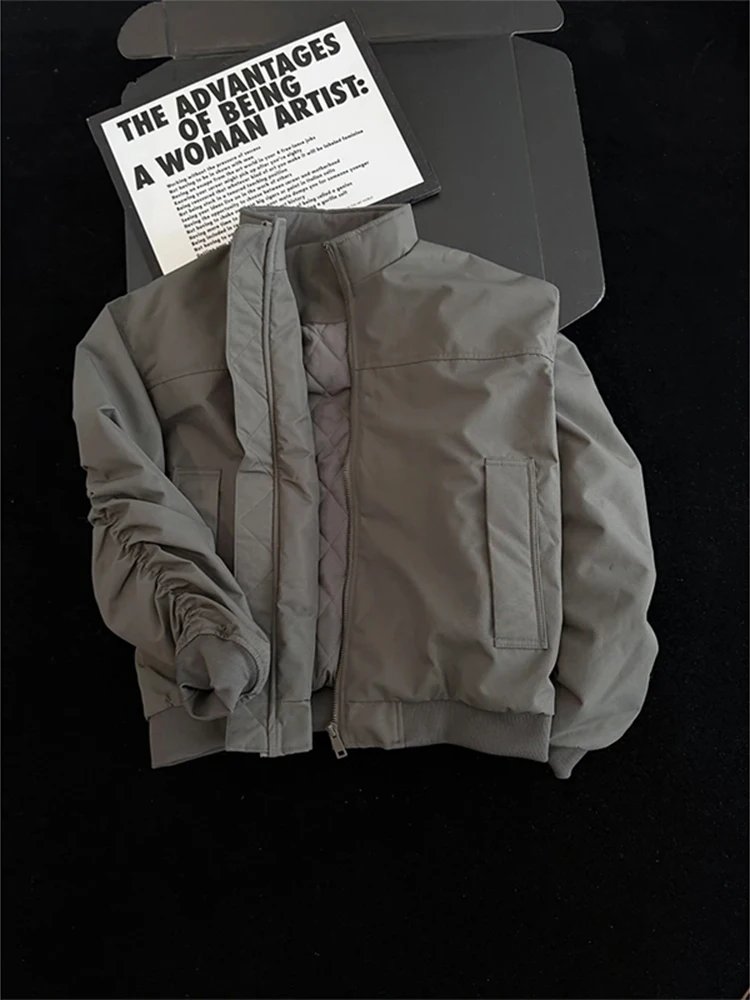 

American Sle Tee-Proof Men's Cotton Jaet Thiened ort Quilted Warm Stand Collar Winter Coat Casual Youth Faion